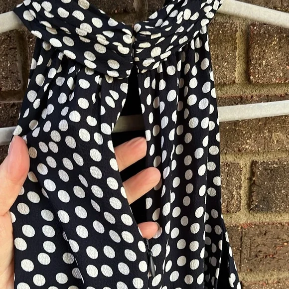 Betsey Johnson Halter Dress with Ruffled Hem Navy with White Polka Dots Size 4 - Picture 7 of 12